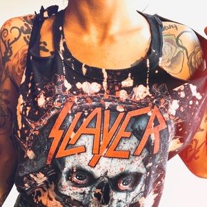 Custom restyled cut up bleached Slayer t-shirt